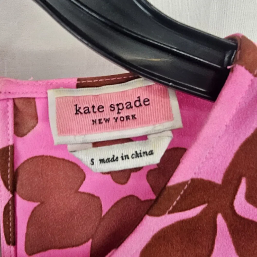 Kate Spade Splash Floral Crewneck Flutter Sleeve Keyhole Top Size Sm Pink Multi